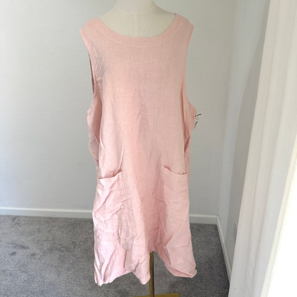 CLIO II Dresses & Skirts - 90s NWT 1X Pink 100% Linen Shift Dress Pockets CLIO II Coastal Grandma Soft Girl